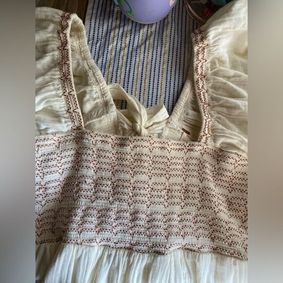 Free People Easy to Love Mini Dress Smocked Cute Romantic Babydoll Ivory Sz S - Picture 6 of 14